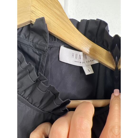 NEW Hunter Bell Stella Mock Neck 3/4 Puff Sleeve Black Blouse Top - Picture 4 of 7